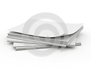 Stack of blank white paper and spiral-bound notebooks on a flat surface