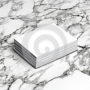 Blank White Paper Stack on Marble Background