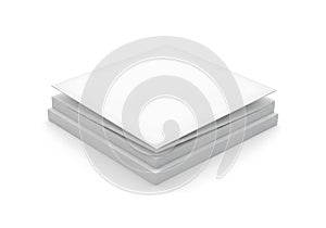 A stack of blank white square paper sheets isolated on a white background for design projects