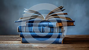 The stack of blue books.AI generated image