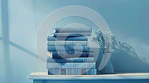 The stack of blue books. AI generated