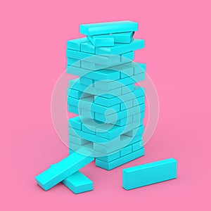 Stack of Blue Brick Block Cubes in Duotone Style. 3d Rendering
