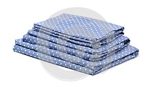 Stack of blue cotton bedding