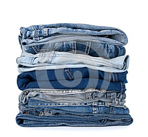 Stack of blue denim clothes