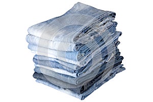 Stack of blue denim jeans