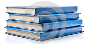 Stack of Blue Hardback Books Isolated On White Background
