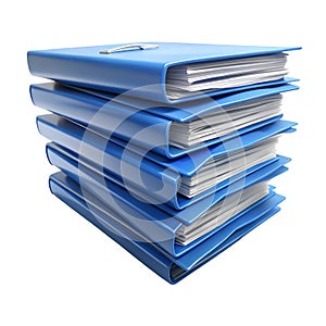 Stack of Blue Ring Binders Filled with Papers White Background