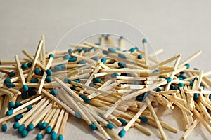 Stack of blue wooden matches