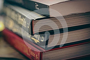 Stack of book edges closeup