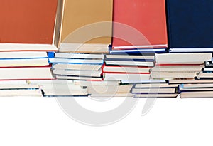 Stack of book, isolated on white background, education concept, back to school, many books piles with copy space for text