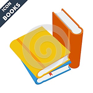 Stack of books 3D vector icon in flat style