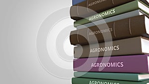 Stack of books on AGRONOMICS, loopable 3D animation