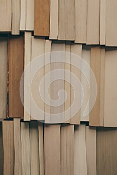 Stack of books background. Row of books as background for design. Education and wisdom concept. Old vintage books background.