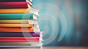 A stack of books with a blue background, AI