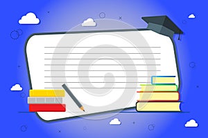 A stack of books on a blue background. Knowledge, education, background study. Vector illustrations with a place for your text