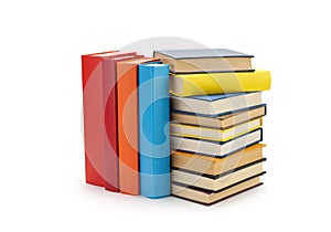 A stack of books with a blue book in the middle AI Generated