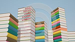 Stack of books with blue sky, 3d rendering
