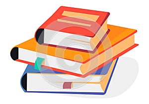 Stack of books with bookmarks. Color flat vector illustration