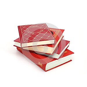 Stack of books in colour covers with white sheets