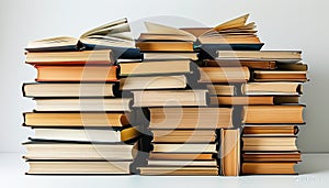Stack of books in different sizes and colours. Clear background photo