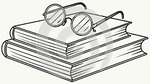 Stack of Books Glasses Outline, Learning Knowledge, vector design Generative AI