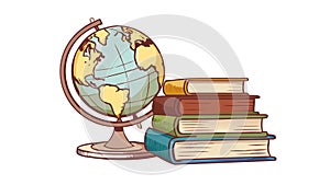 Stack of Books and Globe, Knowledge and Wisdom Symbol, vector design Generative AI