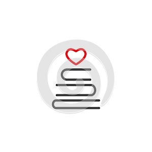 Stack of books with heart. line icon isolated on white background