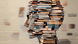 stack of books with human head shape Creative bookshelf shaped like human head