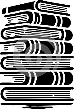 Stack of books illustration in black and white