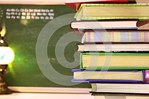 Stack of books  on background.Education, study.