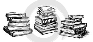 Stack of books isolated on white, Hand Drawn Sketch illustration.