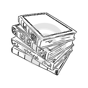 Stack of books isolated on white, Hand Drawn Sketch Vector illustration.