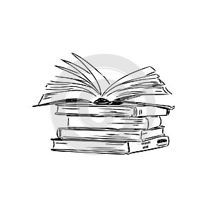 Stack of books isolated on white, Hand Drawn Sketch Vector illustration.