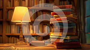 The Stack of Books and Lamp.AI generated image