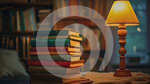 The stack of books and lamp.AI generated image