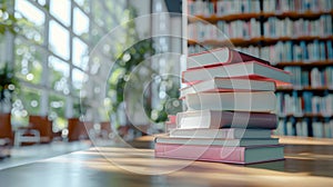 The stack of books in library. AI generated