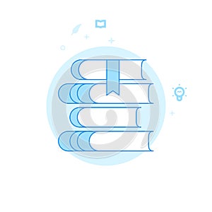 Stack of Books, Library Flat Vector Illustration, Icon. Light Blue Monochrome Design. Editable Stroke
