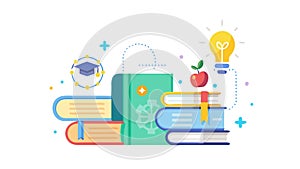 Stack of Books with Lightbulb. Knowledge, Education, and Study Symbol, vector design Generative AI