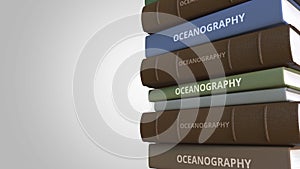 Stack of books on OCEANOGRAPHY, 3D rendering