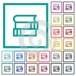 Stack of books outline flat color icons with quadrant frames