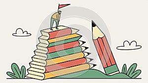 Stack of books with pencil on top, education and learning concept illustration vector design Generative AI