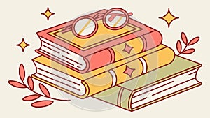 Stack of Books with Reading Glasses, Knowledge Vector Art, vector design Generative AI