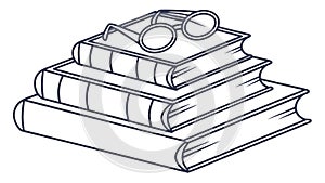 Stack of Books with Reading Glasses, Symbolizing Knowledge and Intellectual Pursuit, vector design Generative AI