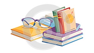 Stack of Books with Reading Glasses, vector design Generative AI