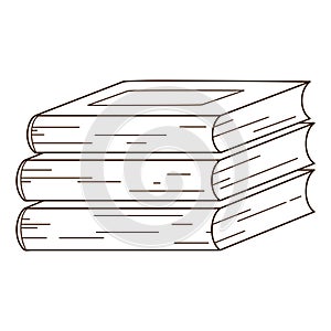 A stack of books. Reading, learning. Cozy home. Design element with outline. Doodle, hand-drawn. Black white vector illustration.