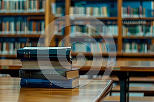 Stack of Books on Table in Library
