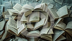 Stack of books on top of each other in front of a blackboard