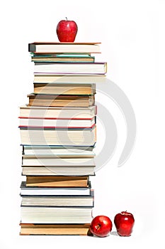 Stack of books on white