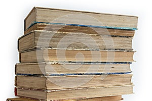 Stack of books on white background. Conceptual background of learning, education, science or x literature