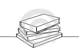 Stack of books on a white background. Continuous one line drawing, education supplies vector illustration minimalism. Good for